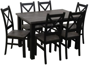 Tisch-Set 120x80 mit 6 Stühlen M002-6 Schwarz/Beton