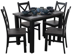Tisch-Set 150/190x80 mit 4 Stühlen M003-4 Schwarz/Beton