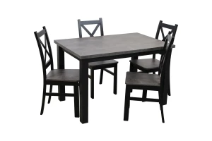 Tisch-Set 150/190x80 mit 4 Stühlen M003-4 Schwarz/Beton