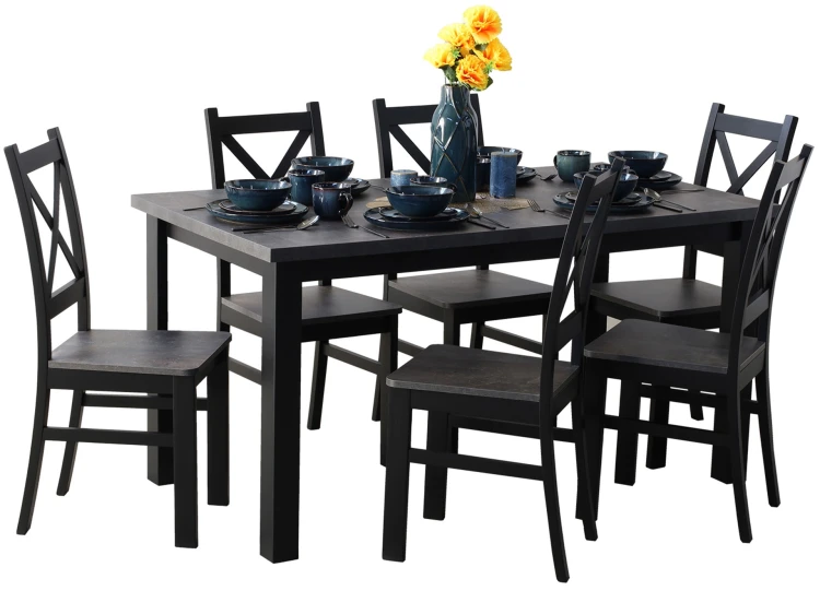 Tisch-Set 150/190x80 mit 6 Stühlen M003-6 Schwarz/Beton