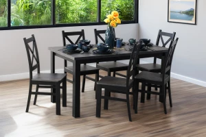 Tisch-Set 150/190x80 mit 6 Stühlen M003-6 Schwarz/Beton