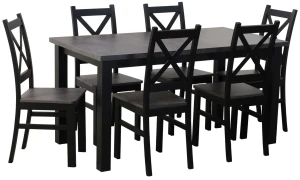 Tisch-Set 150/190x80 mit 6 Stühlen M003-6 Schwarz/Beton