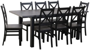 Tisch-Set 150/190x80 mit 6 Stühlen M003-6 Schwarz/Beton
