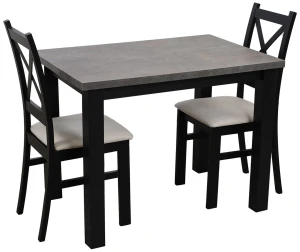 Tisch 100x70 Schwarz/Beton mit 2 Stühlen M004-2 Schwarz/Beige