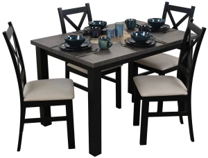 Tisch 120x80 Schwarz/Beton mit 4 Stühlen Schwarz/Beige M005-4