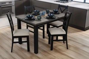 Tisch 120x80 Schwarz/Beton mit 4 Stühlen Schwarz/Beige M005-4