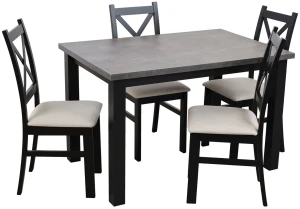 Tisch 120x80 Schwarz/Beton mit 4 Stühlen Schwarz/Beige M005-4