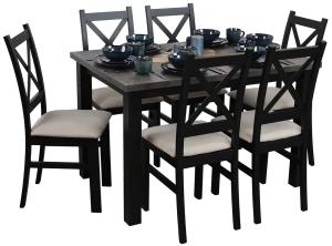 Tisch 120x80 Schwarz/Beton mit 6 Stühlen Schwarz/Beige M005-6