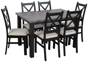 Tisch 120x80 Schwarz/Beton mit 6 Stühlen Schwarz/Beige M005-6