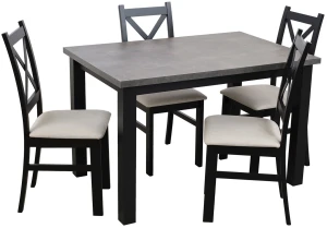 Ausziehbarer Tisch 150/190x80 Schwarz/Beton mit 4 Stühlen Schwarz/Beige M006-4