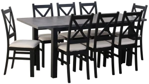 Ausziehbarer Tisch 150/190x80 Schwarz/Beton mit 4 Stühlen Schwarz/Beige M006-4