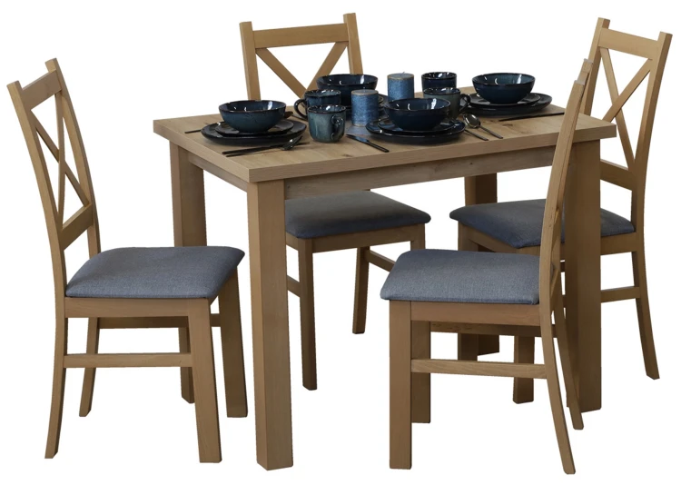 Tisch-Set 100x70 Eiche Artisan mit 4 Stühlen Eiche Artisan/Grau M007-4