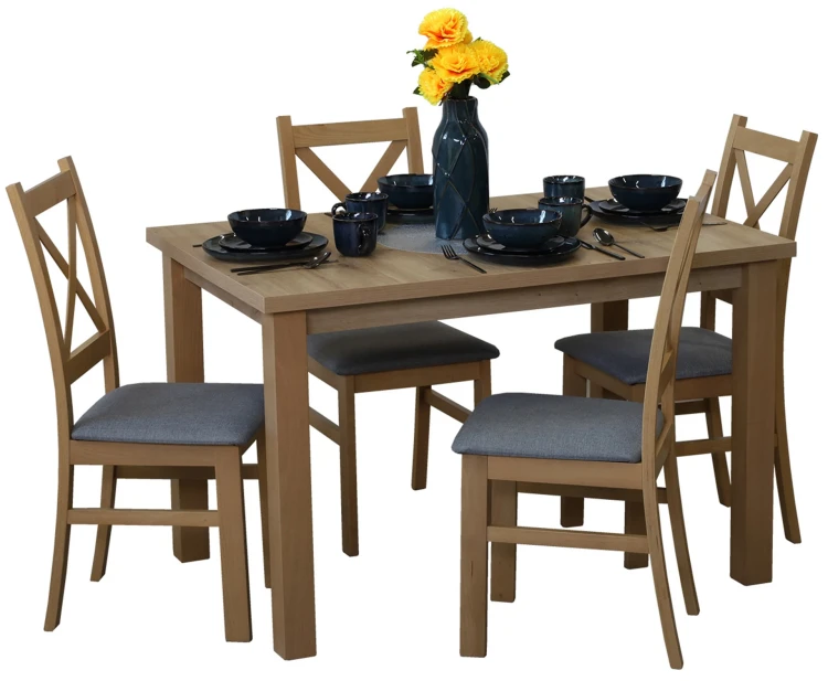 Tisch-Set 120x80 Eiche Artisan mit 4 Stühlen Eiche Artisan/Grau M008-4