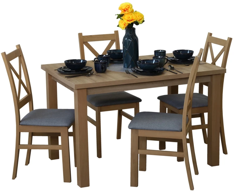 Tisch-Set 150/190x80 Eiche Artisan mit 4 Stühlen Eiche Artisan/Grau M009-4 Eiche Artisan