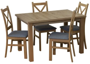 Tisch-Set 150/190x80 Eiche Artisan mit 4 Stühlen Eiche Artisan/Grau M009-4 Eiche Artisan
