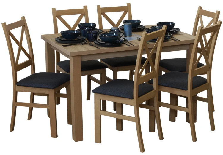 Tisch-Set 120x80 Eiche Artisan mit 6 Stühlen Eiche Artisan/Schwarz M011-6