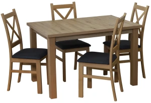 Ausziehbarer Tisch 150/190x80 Eiche Artisan mit 4 Stühlen Eiche Artisan/Schwarz M012-4