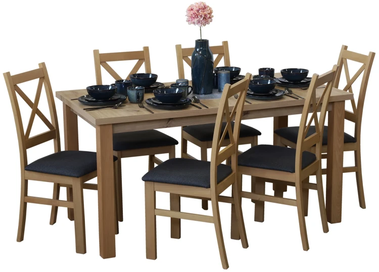 Ausziehbarer Tisch 150/190x80 Eiche Artisan mit 6 Stühlen Eiche Artisan/Schwarz M012-6