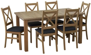 Ausziehbarer Tisch 150/190x80 Eiche Artisan mit 6 Stühlen Eiche Artisan/Schwarz M012-6