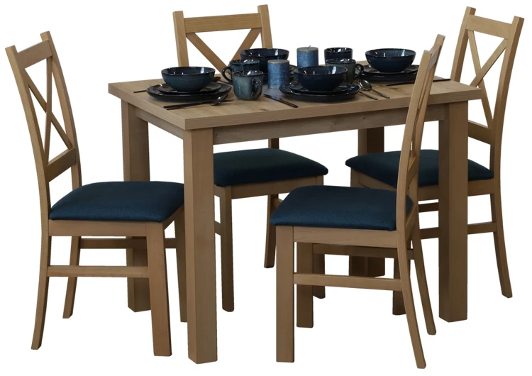 Tisch 100x70 Eiche Artisan mit 4 Stühlen Eiche Artisan/Türkis M013-2