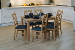 Tisch 120x80 Eiche Artisan mit 6 Stühlen Eiche Artisan/Türkis M014-6