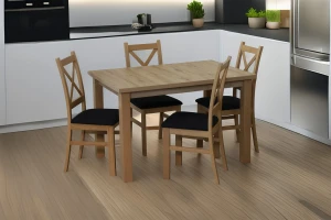 Set aus ausziehbarem Tisch 150/190x80 Eiche Artisan mit 4 Stühlen Artisan/Schwarz M018-4