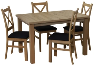 Set aus ausziehbarem Tisch 150/190x80 Eiche Artisan mit 4 Stühlen Artisan/Schwarz M018-4