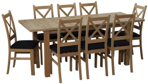 Set aus ausziehbarem Tisch 150/190x80 Eiche Artisan mit 4 Stühlen Artisan/Schwarz M018-4