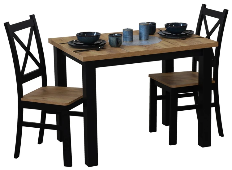 Set Tisch 100x70 mit 2 Stühlen M019-2 Schwarz/Eiche Craft