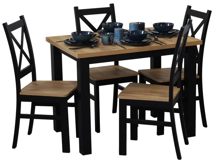 Set Tisch 100x70 mit 4 Stühlen M019-4 Schwarz/Eiche Craft