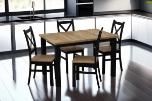 Set ausziehbarer Tisch 150/190x80 mit 4 Stühlen M021-4 Schwarz/Eiche Craft