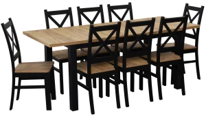 Set ausziehbarer Tisch 150/190x80 mit 6 Stühlen M021-6 Schwarz/Eiche Craft