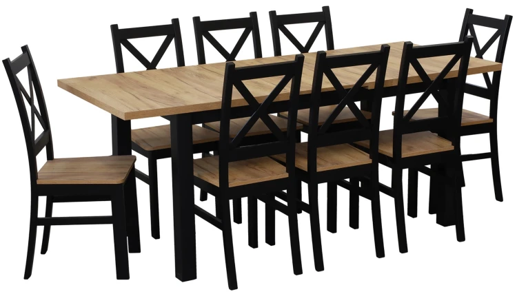 Set ausziehbarer Tisch 150/190x80 mit 6 Stühlen M021-6 Schwarz/Eiche Craft
