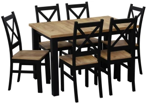 Set ausziehbarer Tisch 150/190x80 mit 6 Stühlen M021-6 Schwarz/Eiche Craft