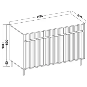 Kommode mit geriffelter Front Yukashi 3F3S T833 Eiche Evoke