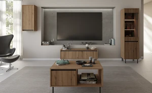 Vitrine mit geriffelter Front Yukashi 2F T101 Eiche Evoke
