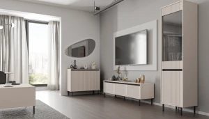 Nachttisch mit geriffelter Front Yukashi 1S T801 Beige