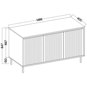 Kommode mit geriffelter Front Yukashi 3F T813 Eiche Evoke
