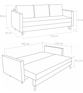 Skandinavische Schlafsofa und 2 Sessel mit Fußhockern Grau