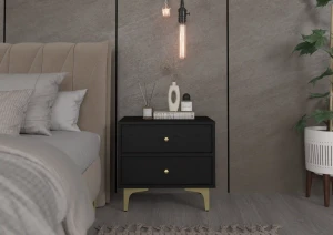 Nachttisch mit Schubladen Sakai 1 2S T801 Schwarz