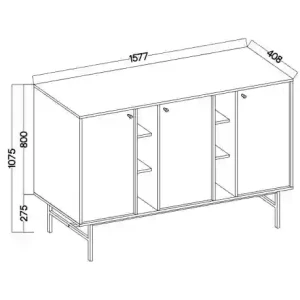Dreitriegeltür-Kommode Sakai 3 3F T823 Schwarz