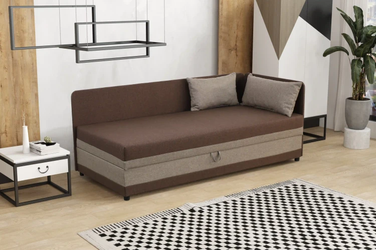 Einzelbett mit Bettkasten Hirek Eko 90x200 Braun/Beige
