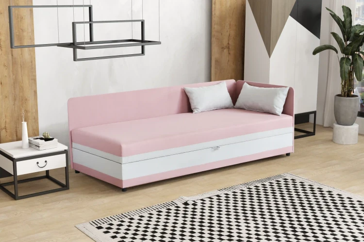 Einzelbett mit Bettkasten Hirek Eko 90x200 Rosa/Grau