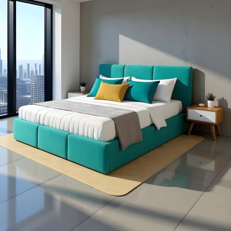 Polsterbett mit Bettkasten VELORA 140x200 Türkis
