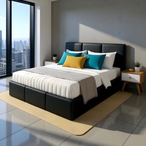 Polsterbett mit Bettkasten VELORA 180x200 Kunstleder Schwarz