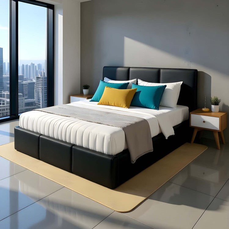 Polsterbett mit Bettkasten VELORA 180x200 Kunstleder Schwarz