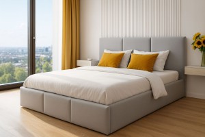 Polsterbett mit Bettkasten VELORA 180x200 Kunstleder Grau