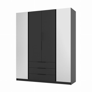 Kleiderschrank für den Flur, 4-türig mit Spiegel und Schubladen Dravero BL/BL 2L 2F 3S