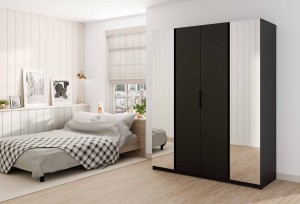 Kleiderschrank für den Flur 4-türig mit Spiegel und Regalböden Dravero BL/BL 2L 2F
