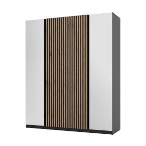 Kleiderschrank für den Flur 4-türig mit Spiegel und Lamellen Dravero BL/BL-EV 2L 2LAM
